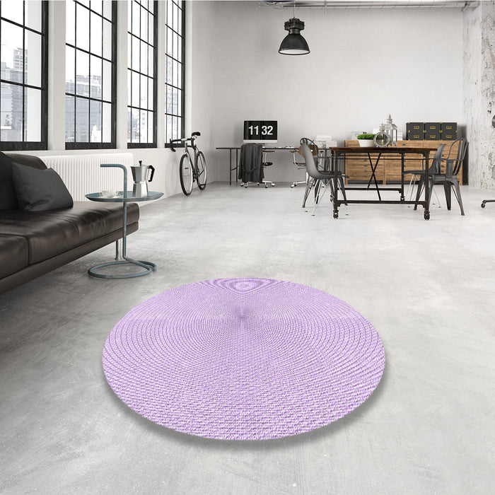 Round Patterned Bright Lilac Purple Rug in a Office, pat424pur