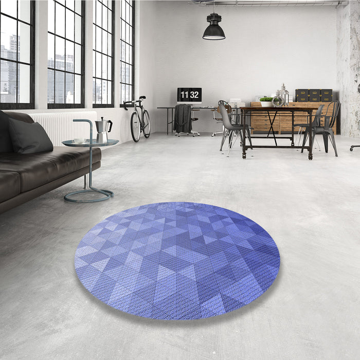 Round Patterned Denim Blue Rug in a Office, pat425blu