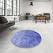Round Patterned Denim Blue Rug in a Office, pat425blu