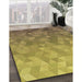 Patterned Yellow Rug in Family Room, pat425brn