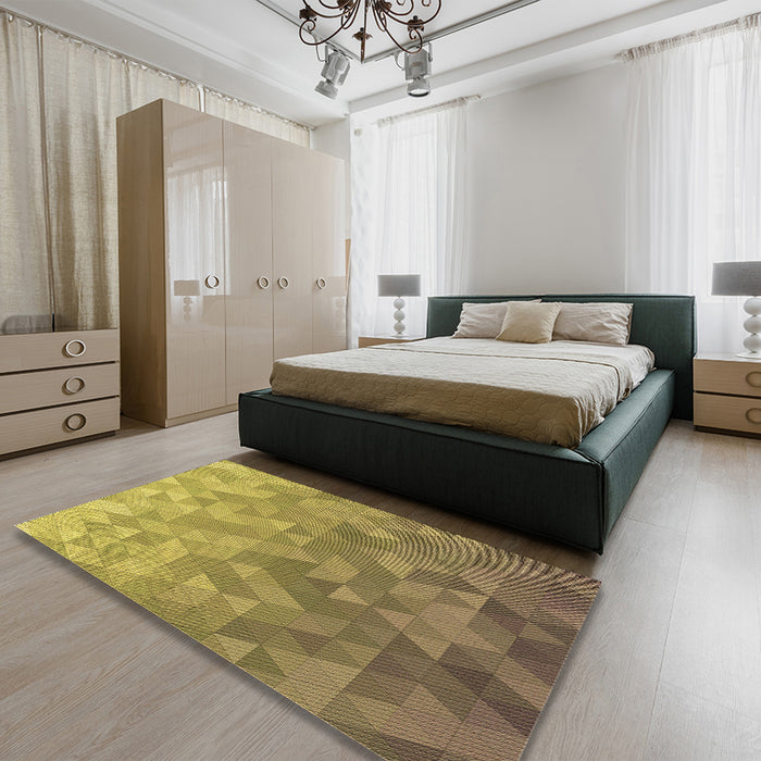 Patterned Yellow Rug in a Bedroom, pat425brn