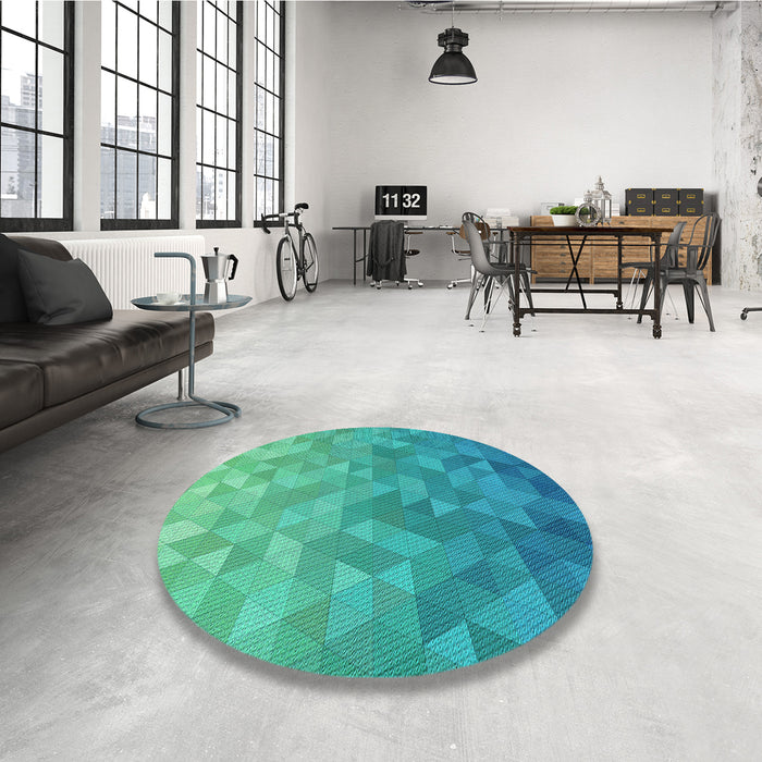 Round Patterned Medium Spring Green Rug in a Office, pat425lblu