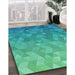 Patterned Medium Spring Green Rug in Family Room, pat425lblu