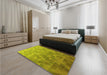 Patterned Dark Yellow Green Rug in a Bedroom, pat425yw