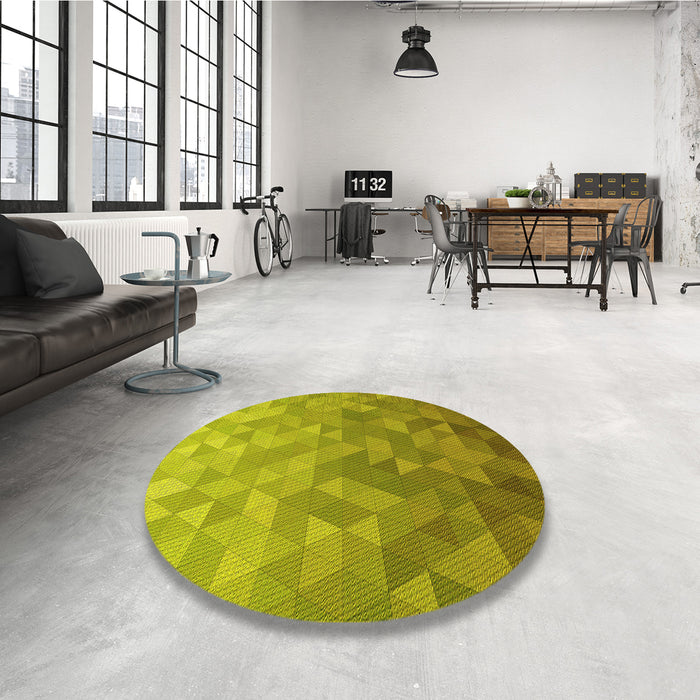 Round Patterned Dark Yellow Green Rug in a Office, pat425yw