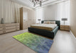 Machine Washable Transitional Avocado Green Rug in a Bedroom, wshpat425