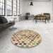 Round Patterned Brown Gold Rug in a Office, pat428brn