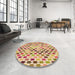 Round Patterned Red Rug in a Office, pat428org