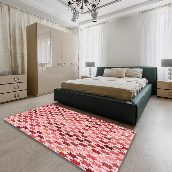 Patterned Deep Rose Pink Rug in a Bedroom, pat428rd