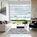 Square Patterned Light Jade Green Modern Rug in a Living Room, pat428