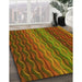 Patterned Tomato Red Rug in Family Room, pat429yw