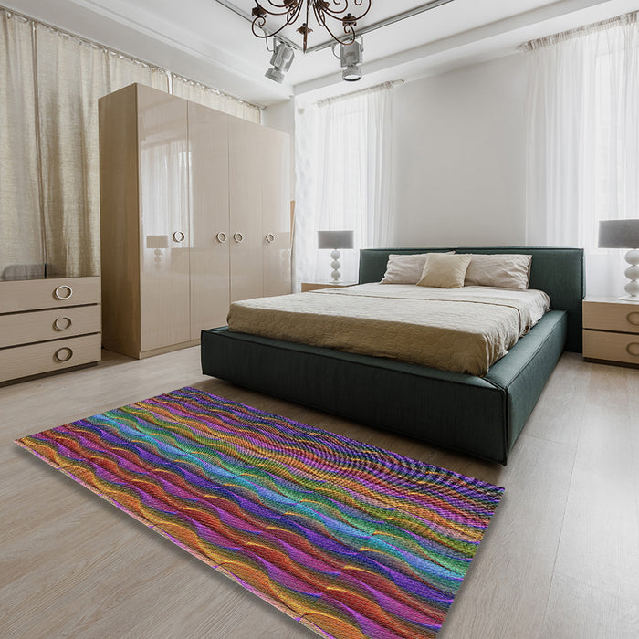 Patterned Plum Purple Modern Rug in a Bedroom, pat429