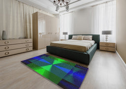 Patterned Blue Novelty Rug in a Bedroom, pat42