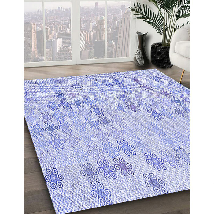 Patterned Lavender Blue Rug in Family Room, pat430blu