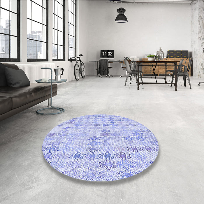 Round Patterned Lavender Blue Rug in a Office, pat430blu