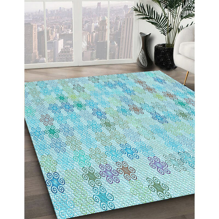 Patterned Blue Rug in Family Room, pat430lblu