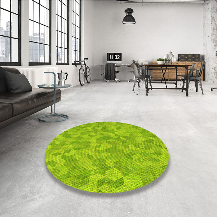 Round Patterned Green Rug in a Office, pat431yw