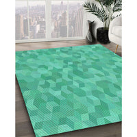 Patterned Turquoise Green Novelty Rug, pat431