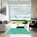 Square Patterned Turquoise Green Novelty Rug in a Living Room, pat431