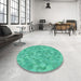 Round Machine Washable Transitional Turquoise Green Rug in a Office, wshpat431