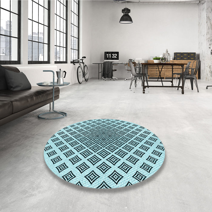 Round Patterned Electric Blue Rug in a Office, pat432lblu