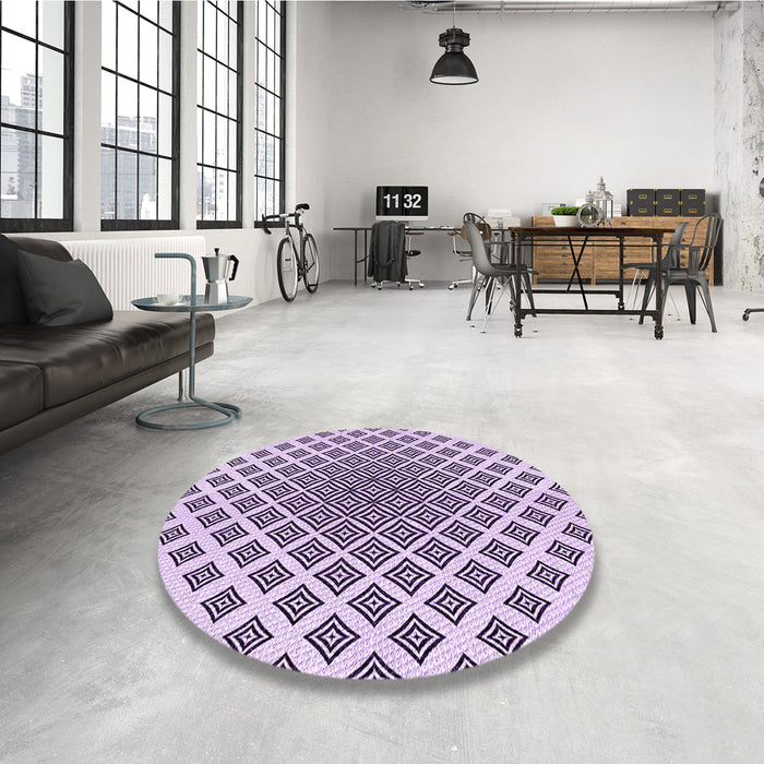 Round Patterned Purple Rug in a Office, pat432pur