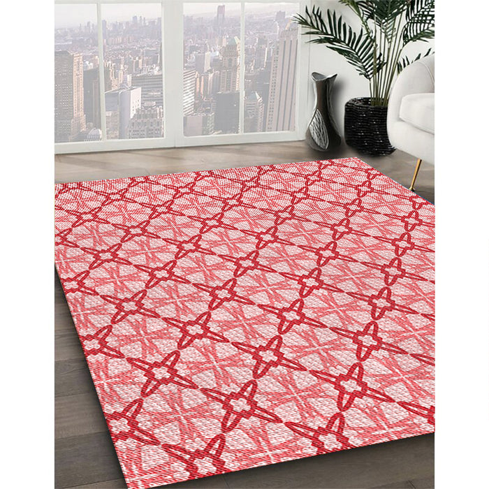 Patterned Deep Rose Pink Rug in Family Room, pat435rd