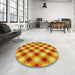 Round Patterned Saffron Yellow Rug in a Office, pat437yw