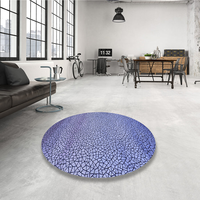 Round Patterned Deep Periwinkle Purple Rug in a Office, pat438blu