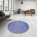 Round Patterned Deep Periwinkle Purple Rug in a Office, pat438blu