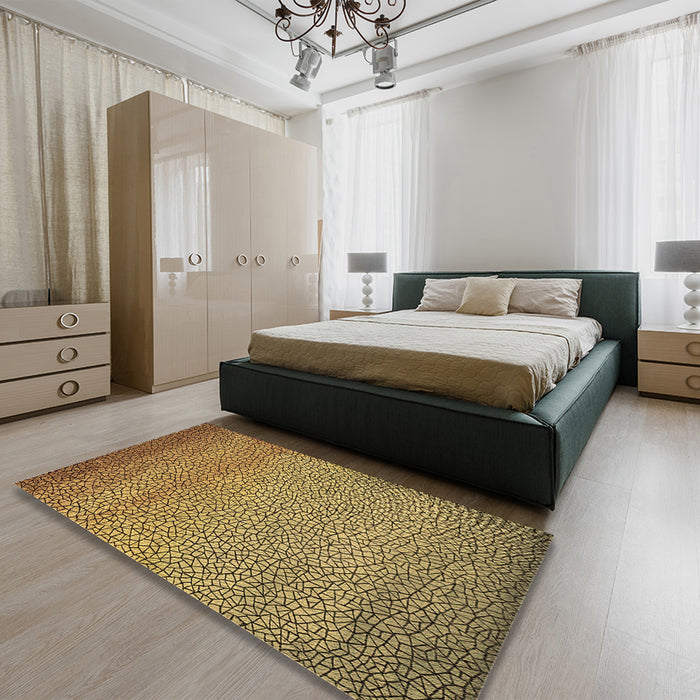 Patterned Yellow Rug in a Bedroom, pat438brn