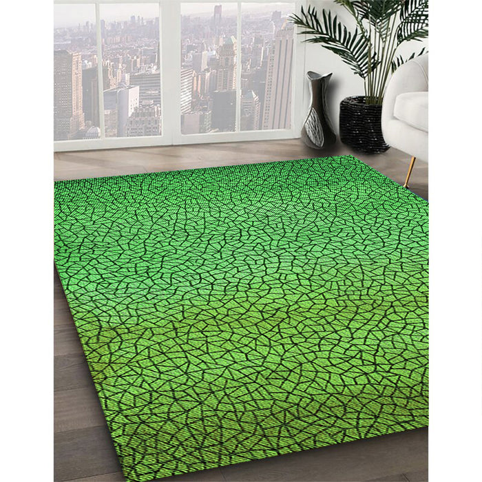 Patterned Green Rug in Family Room, pat438grn