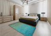 Patterned Turquoise Green Rug in a Bedroom, pat438lblu
