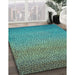 Patterned Turquoise Green Rug in Family Room, pat438lblu