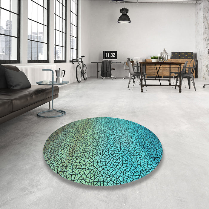 Round Patterned Turquoise Green Rug in a Office, pat438lblu