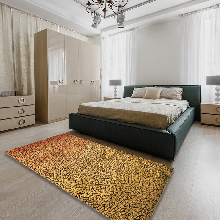 Patterned Mahogany Brown Rug in a Bedroom, pat438org