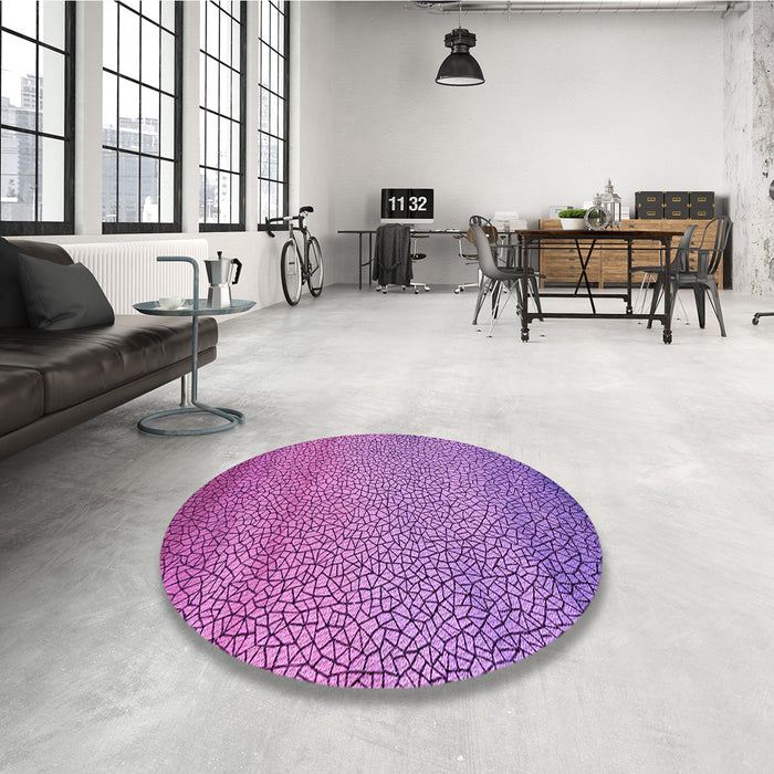 Round Patterned Dark Magenta Purple Rug in a Office, pat438pur