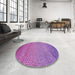 Round Patterned Dark Magenta Purple Rug in a Office, pat438pur