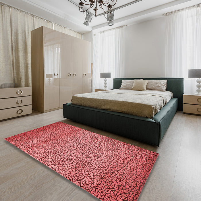 Patterned Red Rug in a Bedroom, pat438rd