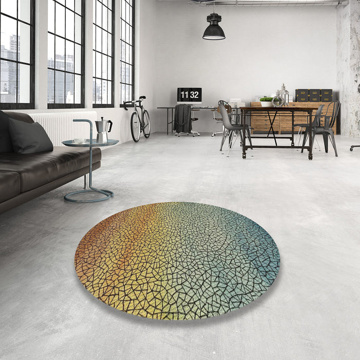 Round Patterned Dark Brown Novelty Rug in a Office, pat438