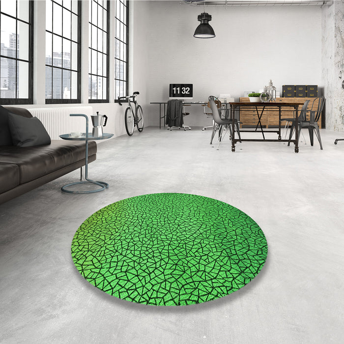 Round Patterned Green Rug in a Office, pat439grn