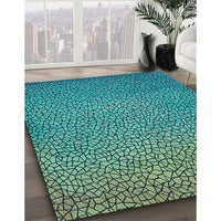 Patterned Bright Turquoise Blue Rug, pat439lblu