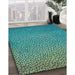 Patterned Bright Turquoise Blue Rug in Family Room, pat439lblu