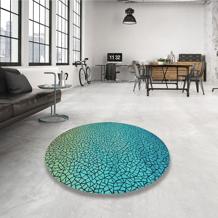 Round Patterned Bright Turquoise Blue Rug in a Office, pat439lblu