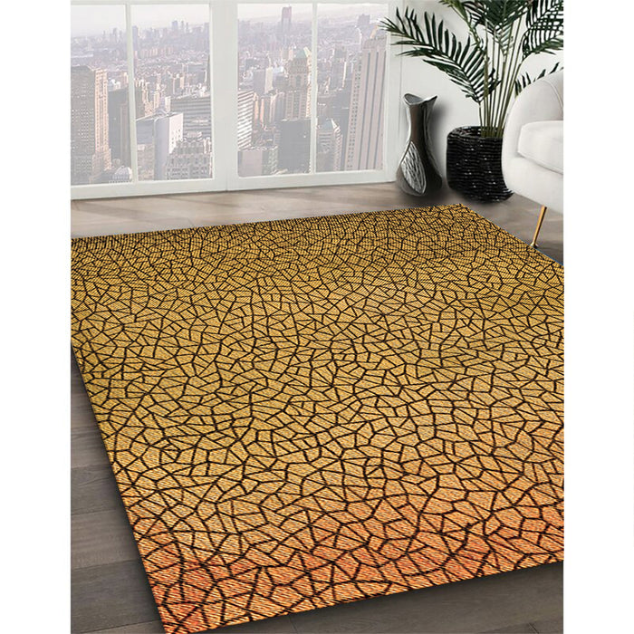 Patterned Dark Bronze Brown Rug in Family Room, pat439org