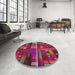 Round Machine Washable Transitional Carbon Red Rug in a Office, wshpat43