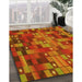 Patterned Neon Orange Rug in Family Room, pat44yw
