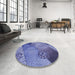 Round Patterned Denim Blue Rug in a Office, pat440blu