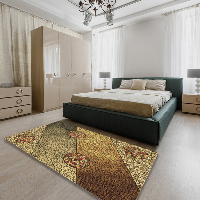 Patterned Golden Gold Rug in a Bedroom, pat440brn