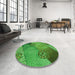 Round Patterned Deep Emerald Green Rug in a Office, pat440grn
